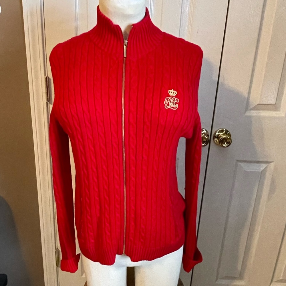 Lauren Ralph Lauren red zip up sweater GUC